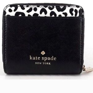 Kate Spade Meow Cat Black Saffiano Leather Small Zip around wallet